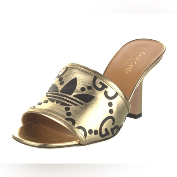 GUCCI X ADIDAS Nappa Silk Charlotte Monogram GG Trefoil Gold Size 37 NWT - Picture 1 of 7